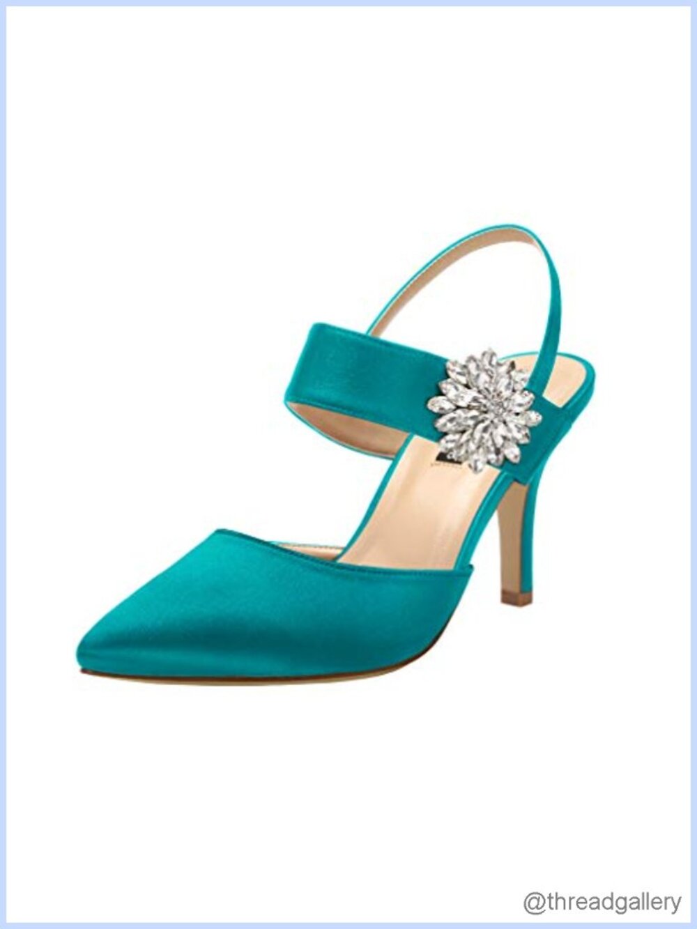 Mid Heel Slingback Satin Pumps Pointed Toe Rhinestone Brooch Dress